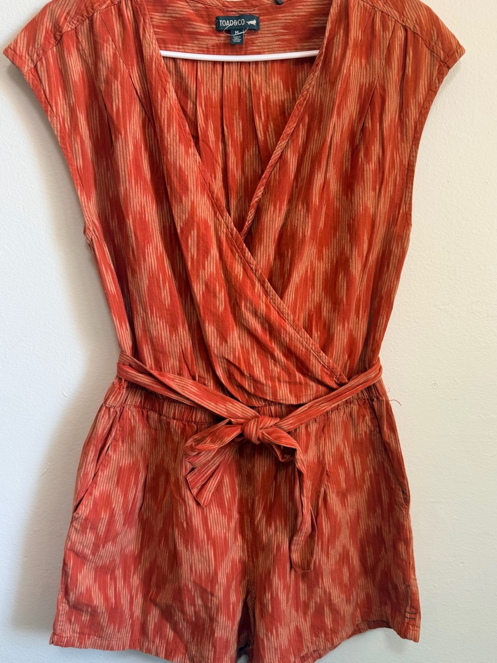 Toad&Co Orange Rust Printed V-neck Wrap Top